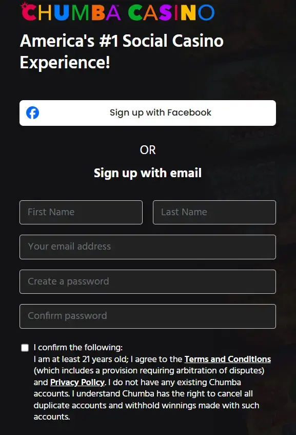 chumba casino sign up